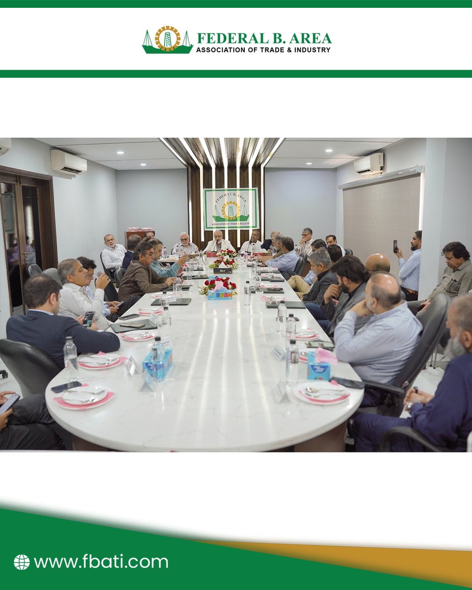 FederalArea's tweet photo. FBATI hosted a luncheon with Karachi’s Town Associations &amp; KCCI, bringing together prominent business leaders to discuss industrial challenges, labour department inspections, and infrastructure development. Leaders emphasized unity and the revival of the Karachi Industrial Forum. https://t.co/vxdVMF0pjA