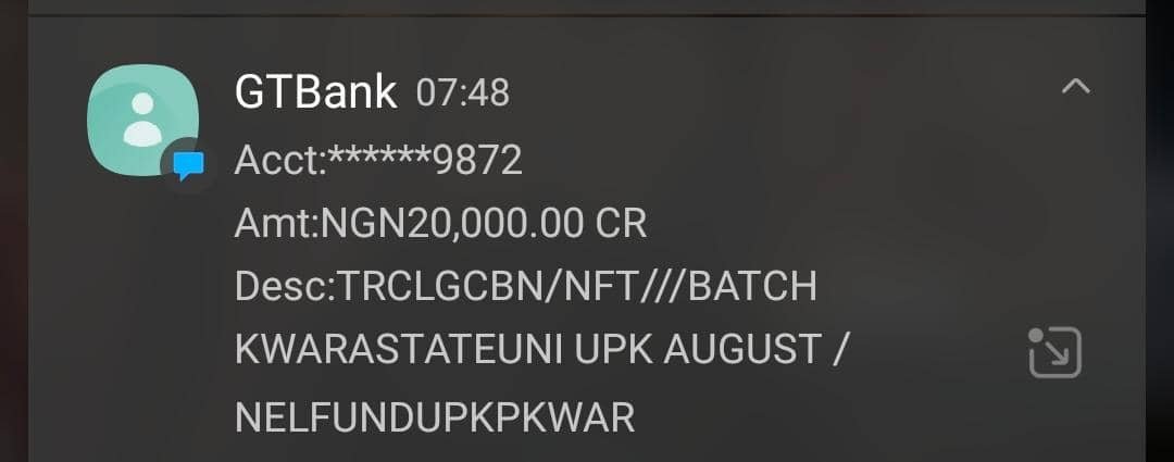 ogb_visuals's tweet photo. NELFUND August ₦20,000 upkeep allowance has officially hit KWASU students' bank accounts.

@NELFUND https://t.co/8oglAs0cvZ