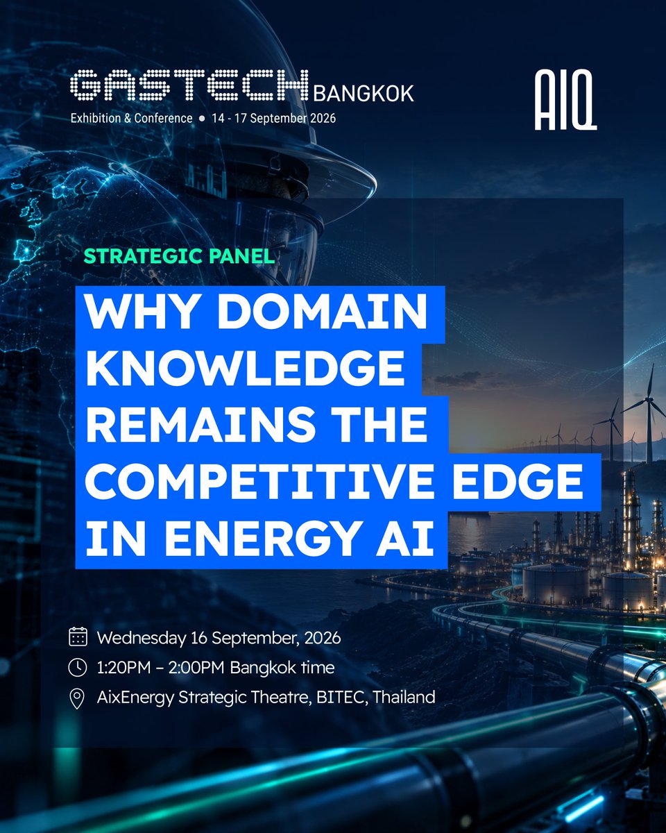 AiqIntelligence's tweet photo. We are excited to be participating in three strategic conversations at @GastechEvent 2026.

Dr. Arghad Arnaout, Acting Head of Product Innovation at #AIQ, will bring operational perspective to three strategic sessions. Join the conversation.

#AIinAction #PoweredbyAIQ #Gastech https://t.co/dIyNvzJC4k