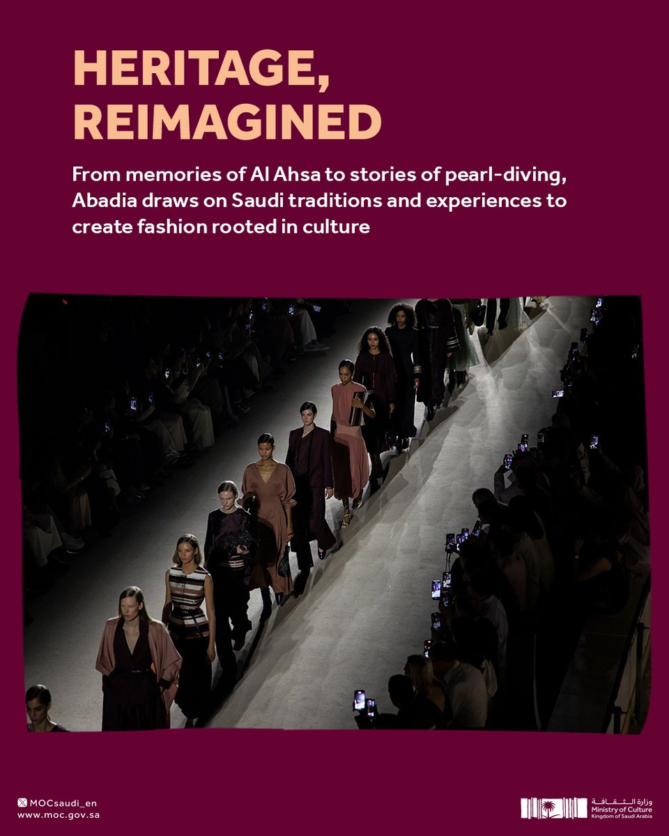 mocsaudi_en's tweet photo. Abadia brings Saudi heritage into contemporary fashion through craftsmanship, storytelling, and design.

Founded by Shahd AlShehail and Naeema AlShehail, the brand works with artisans to reinterpret traditional techniques, carrying cultural knowledge and craft into new forms.
As part of Saudi 100 Brands, an initiative by @FashionMOC, Abadia has invited audiences beyond the Kingdom to discover Saudi culture through fashion, sharing its stories and craftsmanship on international stages. 

Discover the designers shaping Saudi fashion through #ThreadsOfCulture.

#SaudiMinistryOfCulture