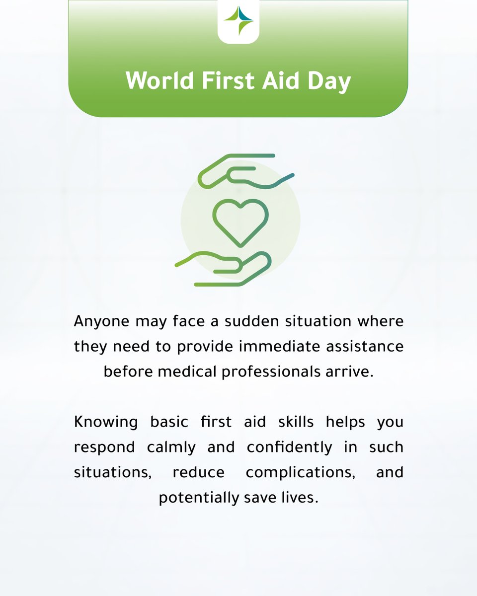 DHA_Dubai's tweet photo. First Aid Starts at Home
Every Family Can Be Prepared
Emergencies can happen anywhere — including at home. Knowing basic first aid can help family members respond quickly and safely while professional medical help is on the way.
#WorldFirstAidDay
#DubaiPublicHealth https://t.co/xf0pu2GgWm
