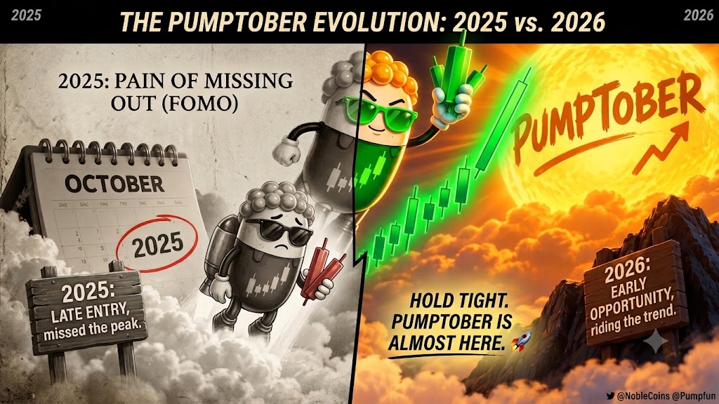 PumptoberCTO's tweet photo. The PUMPTOBER countdown has started!

Remember the FOMO pain of 2025? Getting in late meant missing the best gains. 

Not this year (2026). We’re taking the smart route - getting in early and riding the trend all the way up!

Hold on tight. Pumptober is coming.

@cryptorover @NobleCoins @Pumpfun