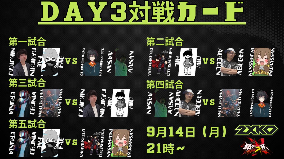 Shishikin_hai's tweet photo. 【開催告知】
本日21時より2XKO TAG LEAGUE Day3の配信を実施します!
🕐事前配信:20:30~
👊試合開始:21:00~
また本日は新規実装された大型カスタムルームを使用して対戦を行います。
後ほどルームコードを発行しますのでご興味ある方はぜひゲーム内での観戦もお待ちしております!
#2XTL #2XKO https://t.co/Kxc3V3Fw96