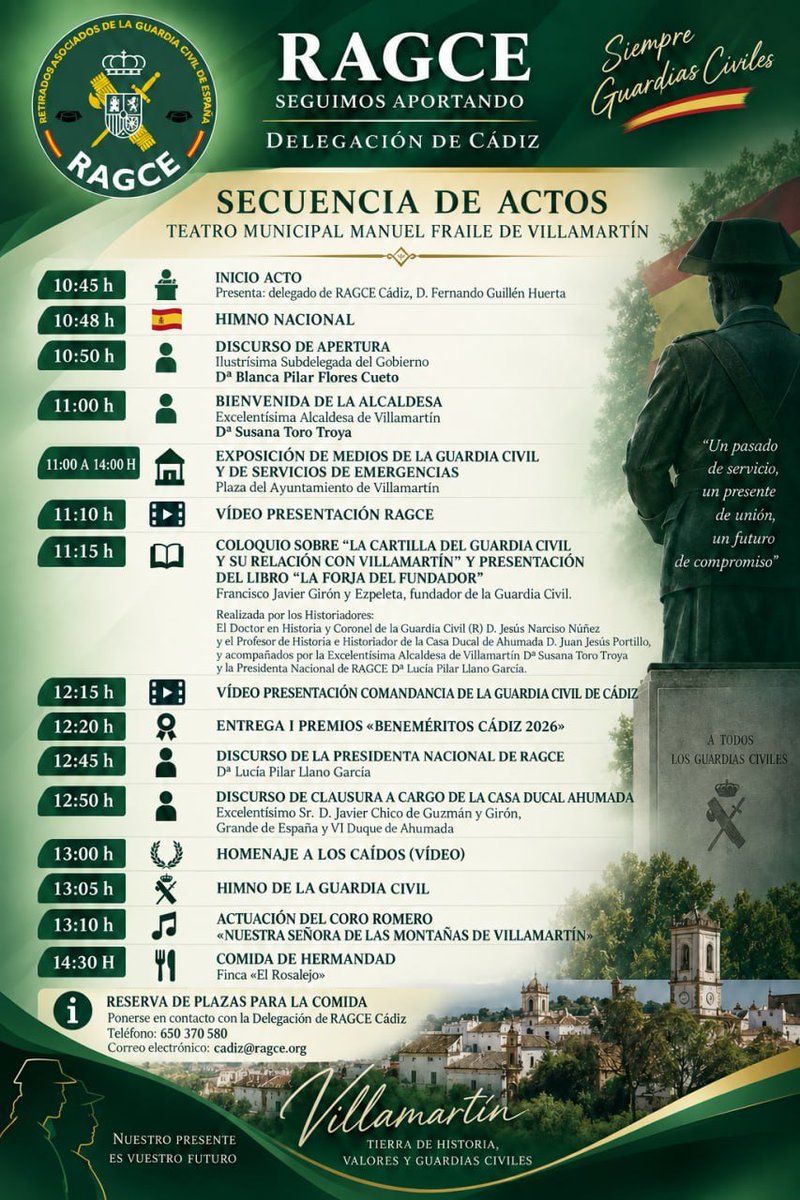 RAGCEasociados's tweet photo. 📍 @cadizragce celebrará el 26 de septiembre en Villamartín la I Jornada de Guardias Civiles Veteranos de Cádiz.
Un homenaje a nuestros mayores, su historia, valores y legado. 🇪🇦
@guardiacivil
#SiempreGuardiaCivil
#RAGCE #GuardiaCivil #Veteranos https://t.co/EVwV2w1dTw