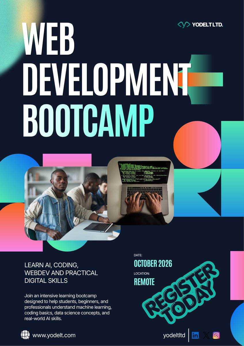 Yodeltltd's tweet photo. Yodelt Academy's Web Dev Bootcamp is open — no experience needed, no fees.

You'll build a real product: AI Content Creator — not tutorials, not toy projects.

🔹 100% free
🔹 Beginner-friendly
🔹 Learn by shipping, not watching
🔹 2 weeks, 1 working product
Spots are limited. 👇 https://t.co/II1xMLMV18