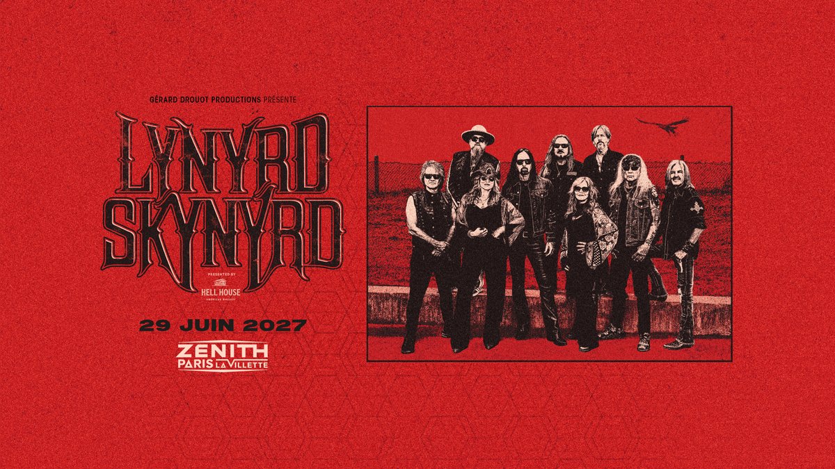 GDP's tweet photo. ANNONCE - Figure majeure du Southern Rock, Lynyrd @Skynyrd est de retour au @Zenith_Paris le 29 juin 2027 !
 
🎫 Prévente exclusive sur https://t.co/zOnpHwWVBL le jeudi 17 septembre à 10h
🎫 Ouverture de la billetterie sur https://t.co/zOnpHwWVBL et dans les points de vente habituels vendredi 18 septembre à 10h
 
Plus d’un demi-siècle après ses débuts, le groupe continue de faire vibrer les fans à travers le monde avec un répertoire devenu incontournable, de « Sweet Home Alabama » à « Simple Man », en passant par « Free Bird ».