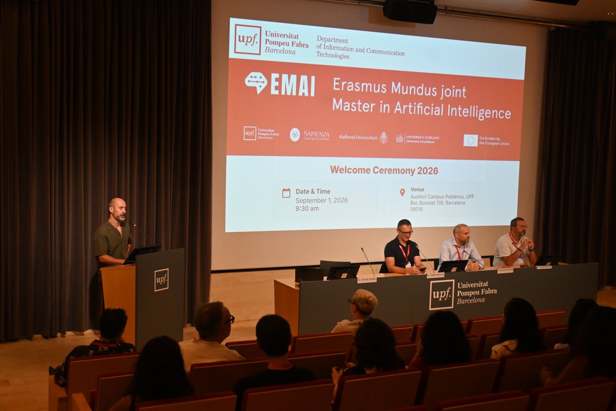 EMAI_eu's tweet photo. π A warm welcome to the 4th #EMAI cohort!
38 students from around the globe have kicked off their journey at @UPFBarcelona! πβ¨
The Welcome Event 2026 featured insights on AI security, ethics, intercultural skills, and alumni advice.
Welcome to the family, Cohort 4! π
#AI https://t.co/oUuV03AAwi