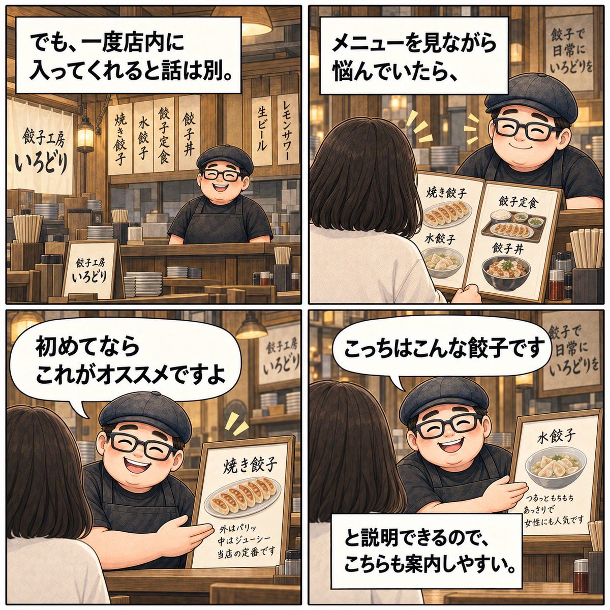 irodorigyoza's tweet photo. 接客��て声をかけるタイミングが難しい😂
店の外で見てる人に近づくとスッと離れていく。

でも店内なら説明しやすい。
「オススメどれですか？」
「これですね！」
「じゃあ、こっちにします」
……違うんかい😂

千代保稲荷で約8年。未だに本当に距離感の正解が分かりません😂🥟 https://t.co/KhlxAGNwSH