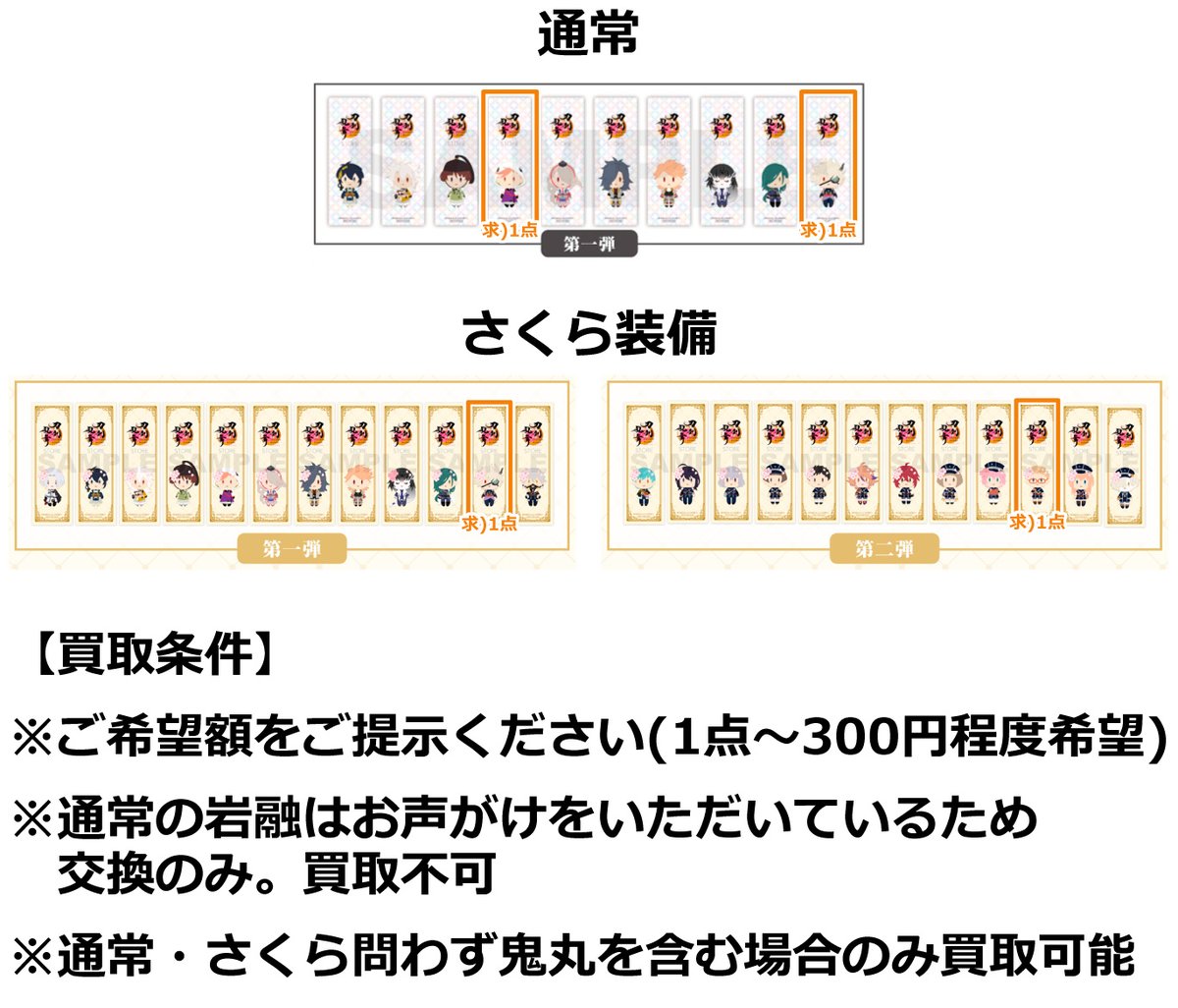 yua_ACE_OPonly's tweet photo. 譲）刀剣乱舞　購入特典　ステッカー　御伴散歩　千社札風　さくら装備　おうち
ソハヤ、同田貫、御手杵、巴形、篭手切、地蔵、桑名、日本号、道誉、岩融、石切丸、大典太、数珠丸、骨喰、秋田、次郎、青江、鶴丸

求）千社札風(2枚目)　鬼丸＞岩融、博多

※交換・買取条件は画像参照 https://t.co/VIH9itjiKn