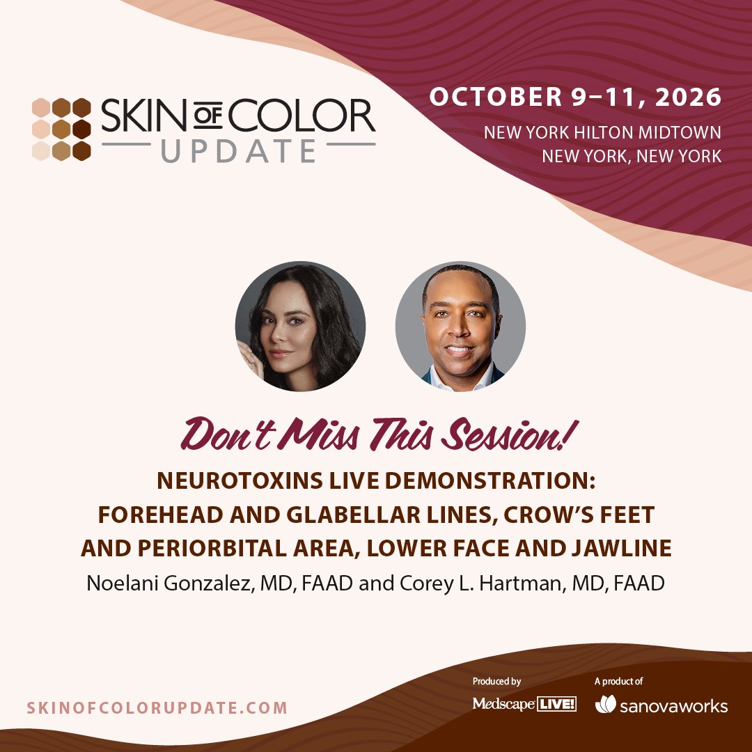MedscapeLIVE's tweet photo. π LIVE Neurotoxin Demo! πΊ Watch @CoreyHartmanMD and Noelani Gonzalez, MD, FAAD, share expert injection techniques and clinical pearls. ποΈ Register: https://t.co/n0k0YvP50b
#SkinOfColorUpdate #Injectables https://t.co/ILQ6m1MqfU