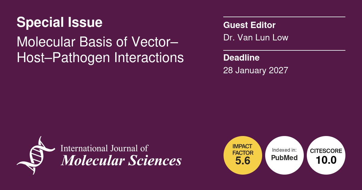 IJMS_MDPI's tweet photo. 🌟Calling for Papers🌟
📚Molecular Basis of Vector–Host–Pathogen Interactions
👨🔬Guest Editor: Dr. Van Lun Low
🔗https://t.co/RR36ugejQc
⏰Submission Deadline: 28 January 2027
#CallforPapers #OpenAccess #MDPIIJMS #vector #host #pathogen #borne #immune #pathogen #infection https://t.co/UaFCZfQeBK