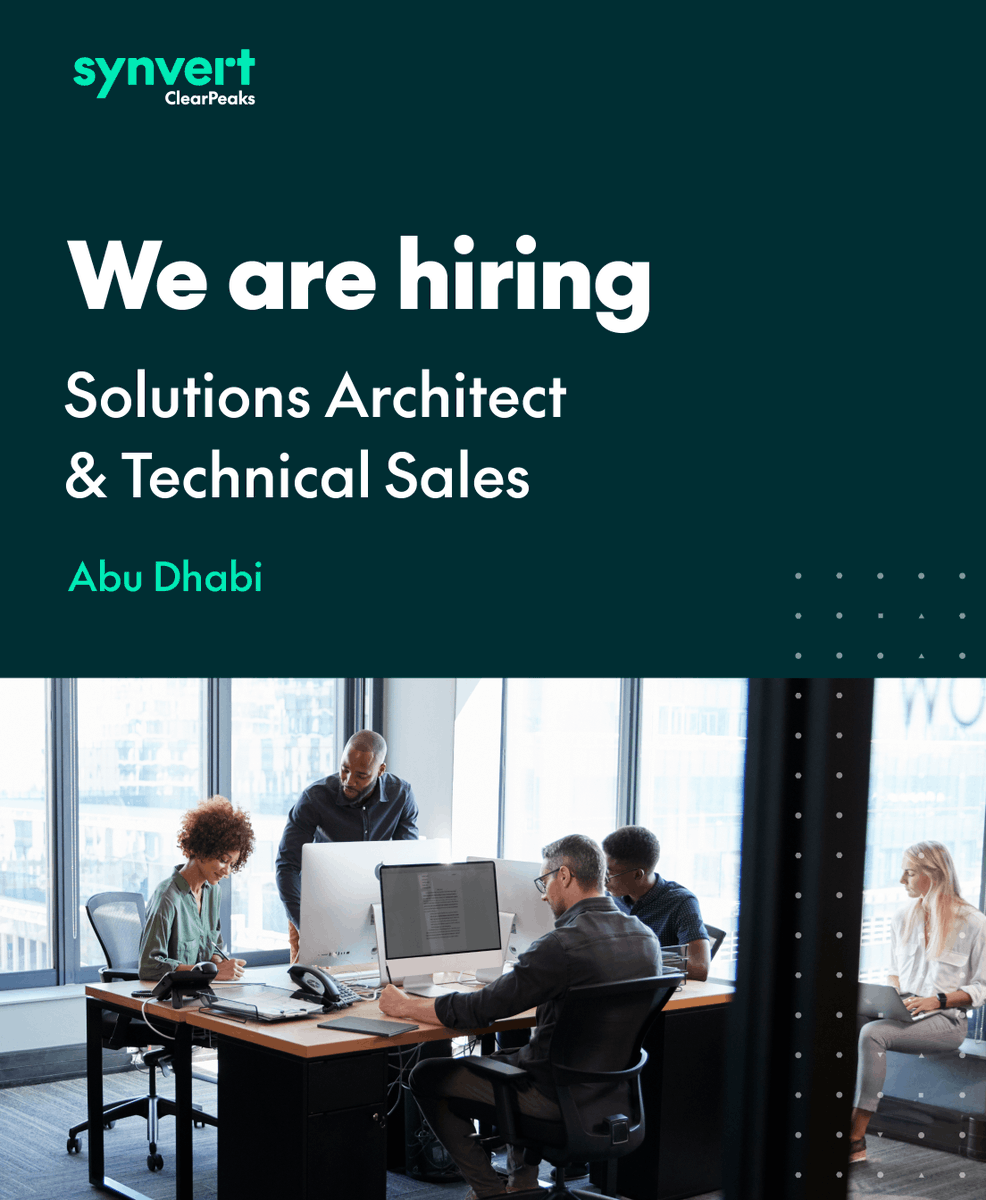 CLEARPEAKS's tweet photo. We are looking for a Solutions Architect &amp; Technical Sales position to join our team in Abu Dhabi.

Apply now! https://t.co/W5nHLUOtVq

#data #analytics #ai #hiring #uae https://t.co/J5hNyN0jhP