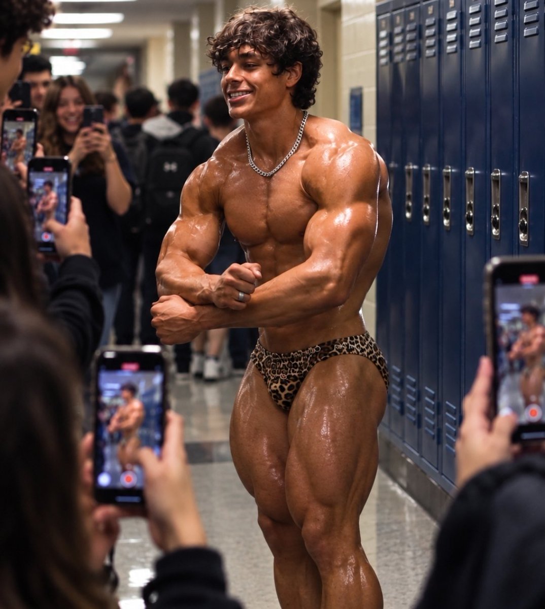 playergoonz's tweet photo. What better way to advertise your socials than walking through the hallways, oiled up?!

Yeah he got a week of detentions, but he gained a fuck ton of followers!

Maybe he'll start an onlyfans next... https://t.co/KmZi65eQ0d