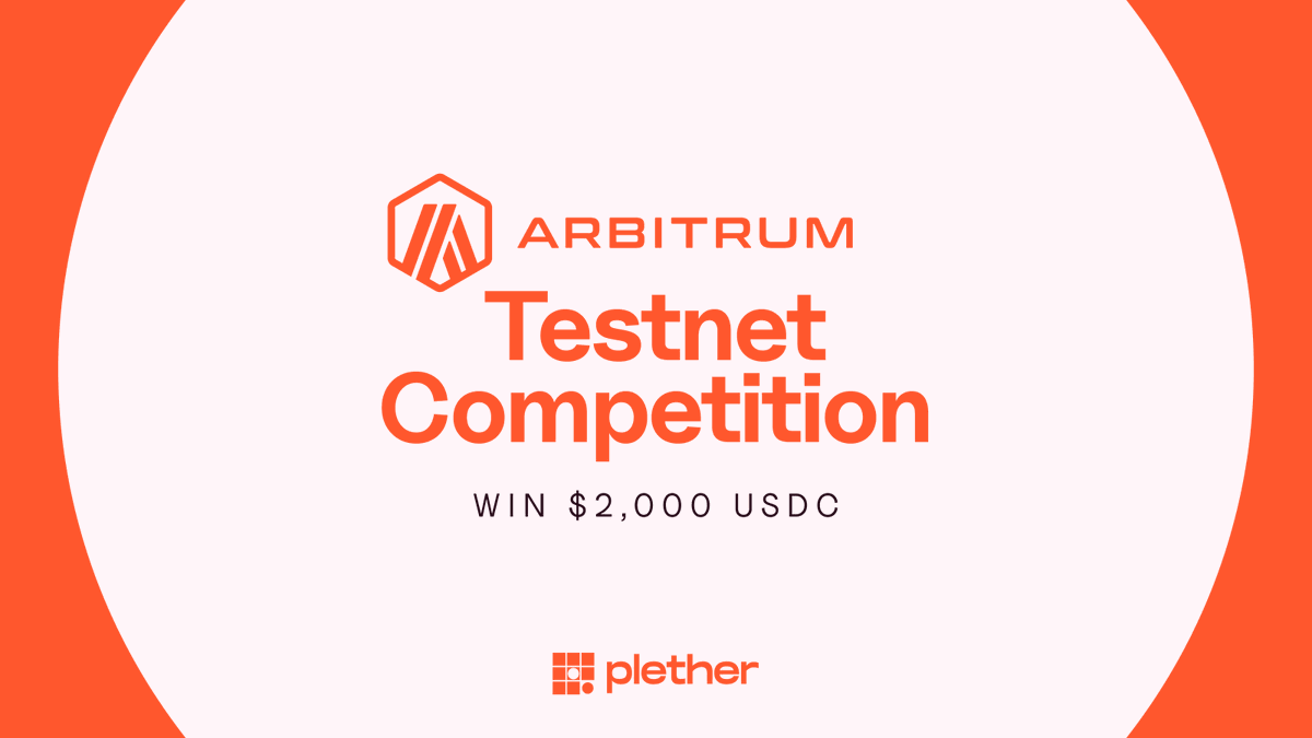 plether_fi's tweet photo. Plether's testnet competition #2 is live on @arbitrum. 

It's the last one before mainnet. The five best P&amp;Ls over two weeks split $2,000 USDC + finishing in profit earns you a share of mainnet fees.

Not registered yet? Link at the end of this thread. https://t.co/6y4qKrXDpe