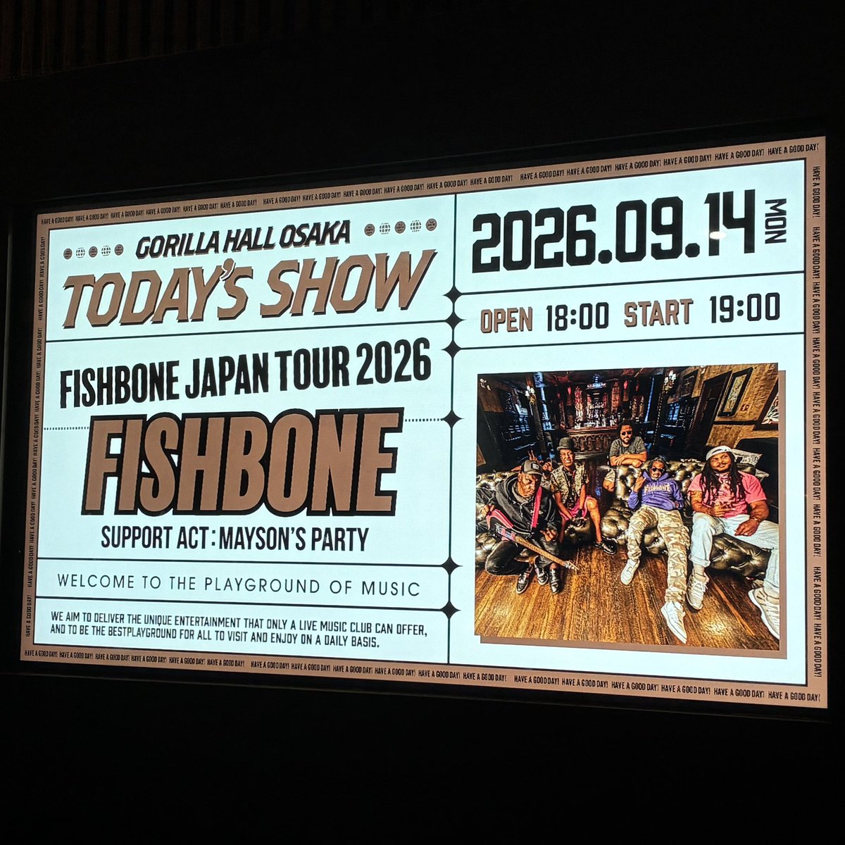 fishqqq's tweet photo. ほんこちほんしか
#FISHBONE
#MaysonsParty
#GorillaHallOsaka https://t.co/QNcGiQZwvm