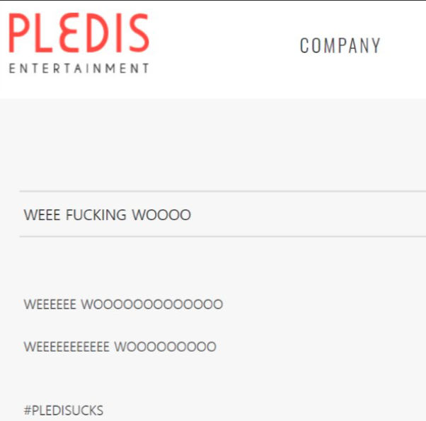 AboutMusicYT's tweet photo. Back in 2020, an angry PRISTIN fan reportedly hacked PLEDIS Entertainment's website, leaving messages across multiple pages of the site. https://t.co/b4adtmCOGG
