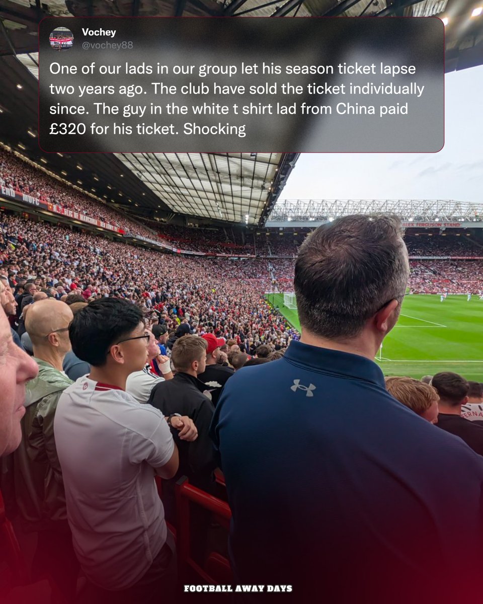 AwayDaysFB's tweet photo. If someone gives up a season ticket, clubs should be selling it onto the next fan in the waiting list. Not touting tourists for £320 every week.. 🤦🏼‍♂️ https://t.co/DeaPmf2Att