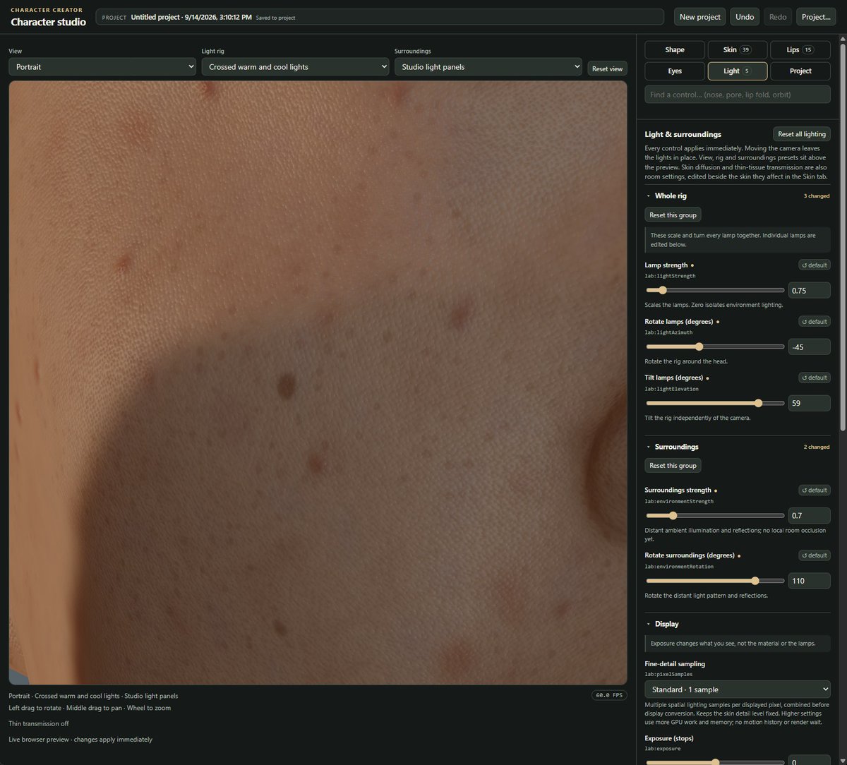 NathanRidley's tweet photo. Procedural skin texturing really starting to look realistic now, I think. #threejs #characterdesign #gamedev #webgl #gameart https://t.co/nt5gHjSy6N