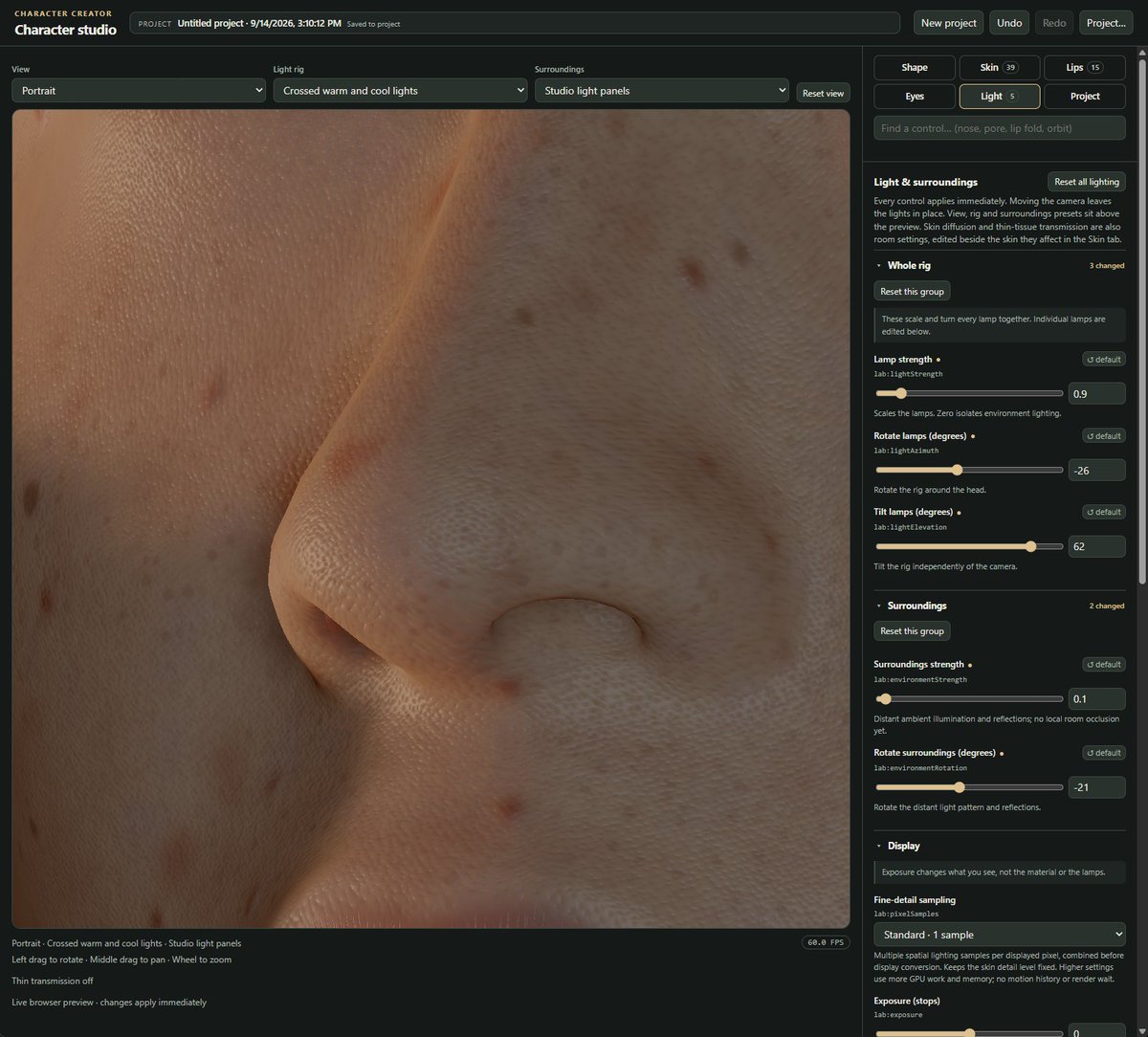 NathanRidley's tweet photo. Procedural skin texturing really starting to look realistic now, I think. #threejs #characterdesign #gamedev #webgl #gameart https://t.co/nt5gHjSy6N