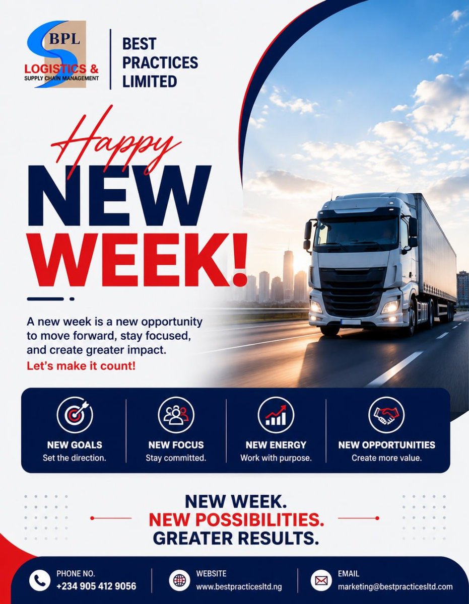Official_BPL_'s tweet photo. Happy New Week!
Have a productive and rewarding week ahead fam ๐.
#bestpracticeslimited
#fleetsolutions
#OLFDreamOninPerรบ https://t.co/rZMo3QPdya