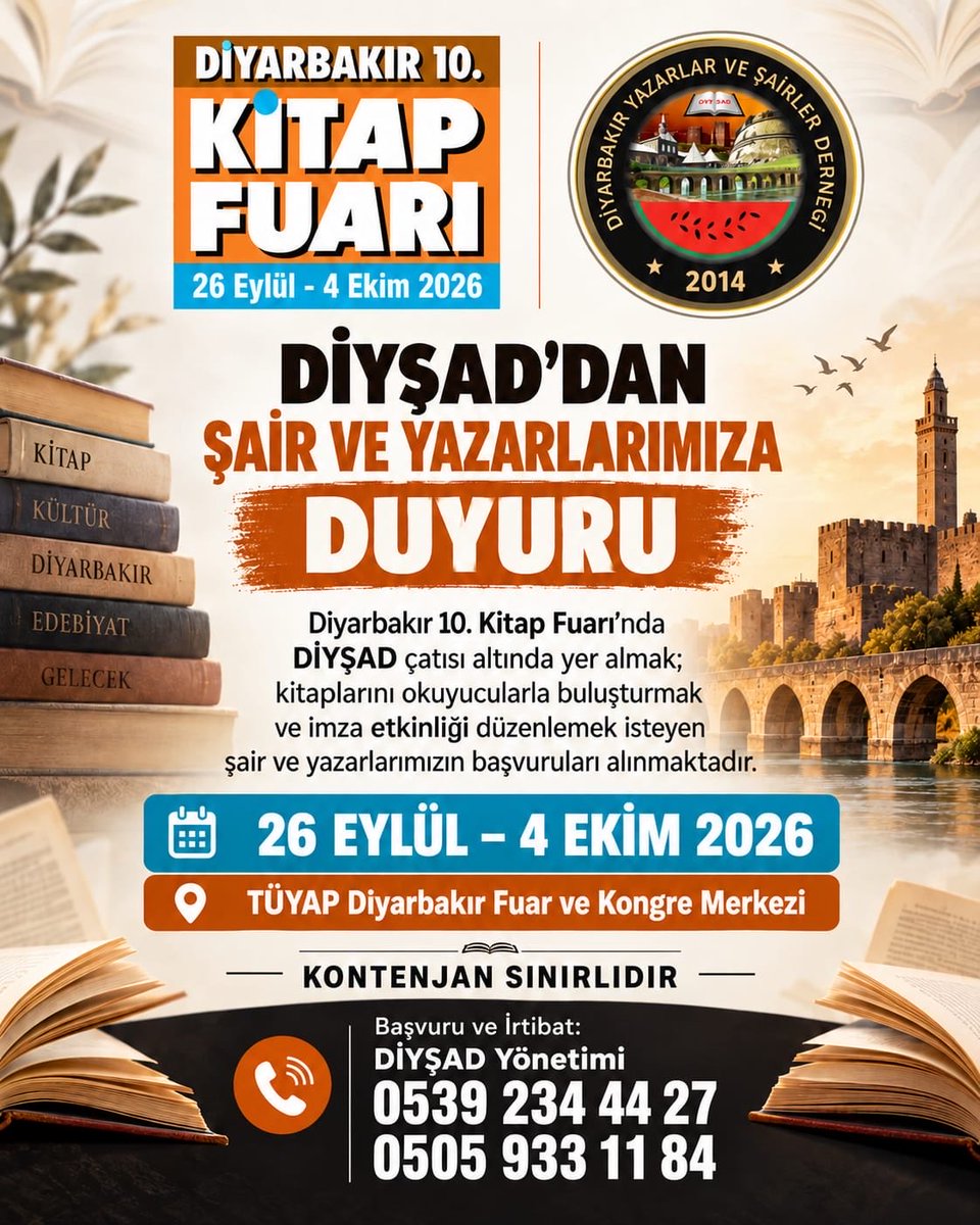 DiysadD's tweet photo. TÜYAP Diyarbakır 10. Kitap fuarı için geri sayım başladı 📚📖 https://t.co/c4IUix2wIQ