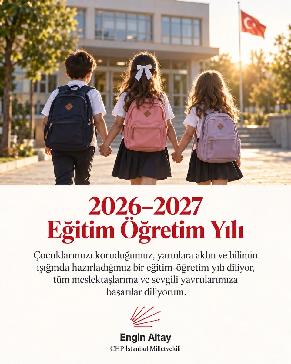 enginaltaychp's tweet photo. 2026-2027 Eğitim Öğretim Yılı’nın başta sevgili evlatlarımız olmak üzere tüm öğretmenlerimize, velilerimize hayırlı olmasını diliyorum.

Çocuklarımızı koruyan, aklın ve bilimin ışığında çağdaş bir eğitim anlayışını güçlendiren bir eğitim yılı temenni ediyorum.

 #okullaraçıldı https://t.co/2aLc1bD8TH
