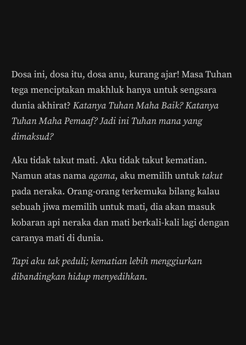 pencorner's tweet photo. Mungkin, di lain waktu, aku tak perlu takut dosa hanya untuk mati. https://t.co/e7Onfc7yFP