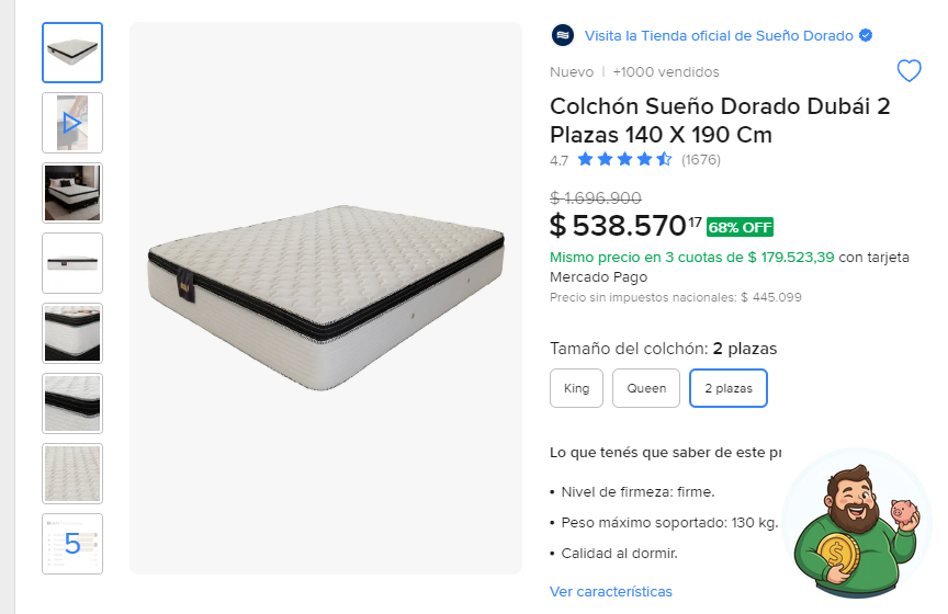 elgordoahorros's tweet photo. ¡Corré que este COLCHÓN te deja durmiendo en Dubái por NADA! 😴🔥

Colchón Sueño Dorado Dubái 2 Plazas 140 X 190 Cm a $ 538.570

Antes $ 1.696.900 · -68% OFF

https://t.co/DEnjoPNcsj https://t.co/XHw5uDpNAC