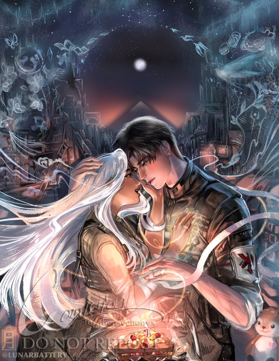 ThePsychoNyxZ's tweet photo. 14/09 First birthday commission is by the amazing @lunarbattery !

The piece depicts ZayneMC singing gently to each other with callbacks across their lore, as if their song encompasses the journey they've been through with an ode to Virgos as well 🩵❄️ #Zaynetember #Zayne #黎深 https://t.co/NpIf8p6WVK
