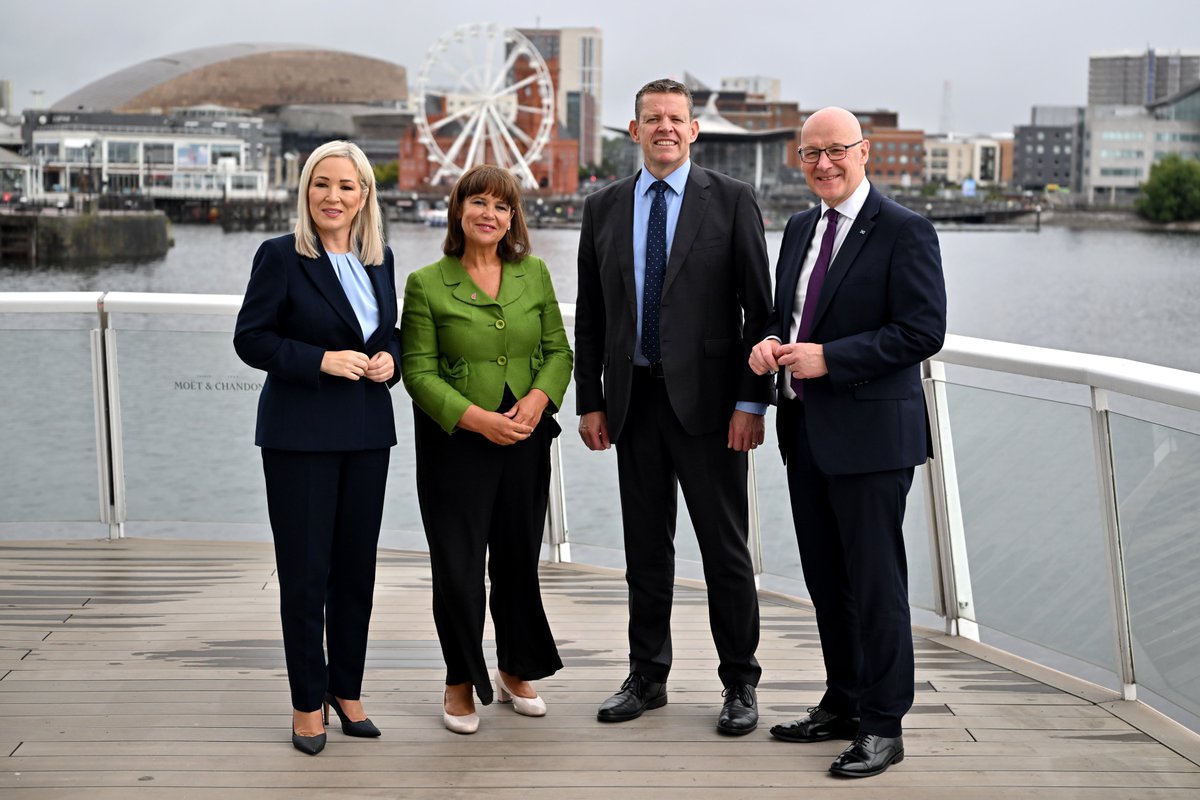 ScotNational's tweet photo. LIVE: Historic scenes in Cardiff as the leaders of the SNP, Plaid Cymru and Sinn Fein come together to sign a deal calling for a democratic route to constitutional change in Scotland, Wales and the north of Ireland 🚨 https://t.co/UP4C3jHRKG