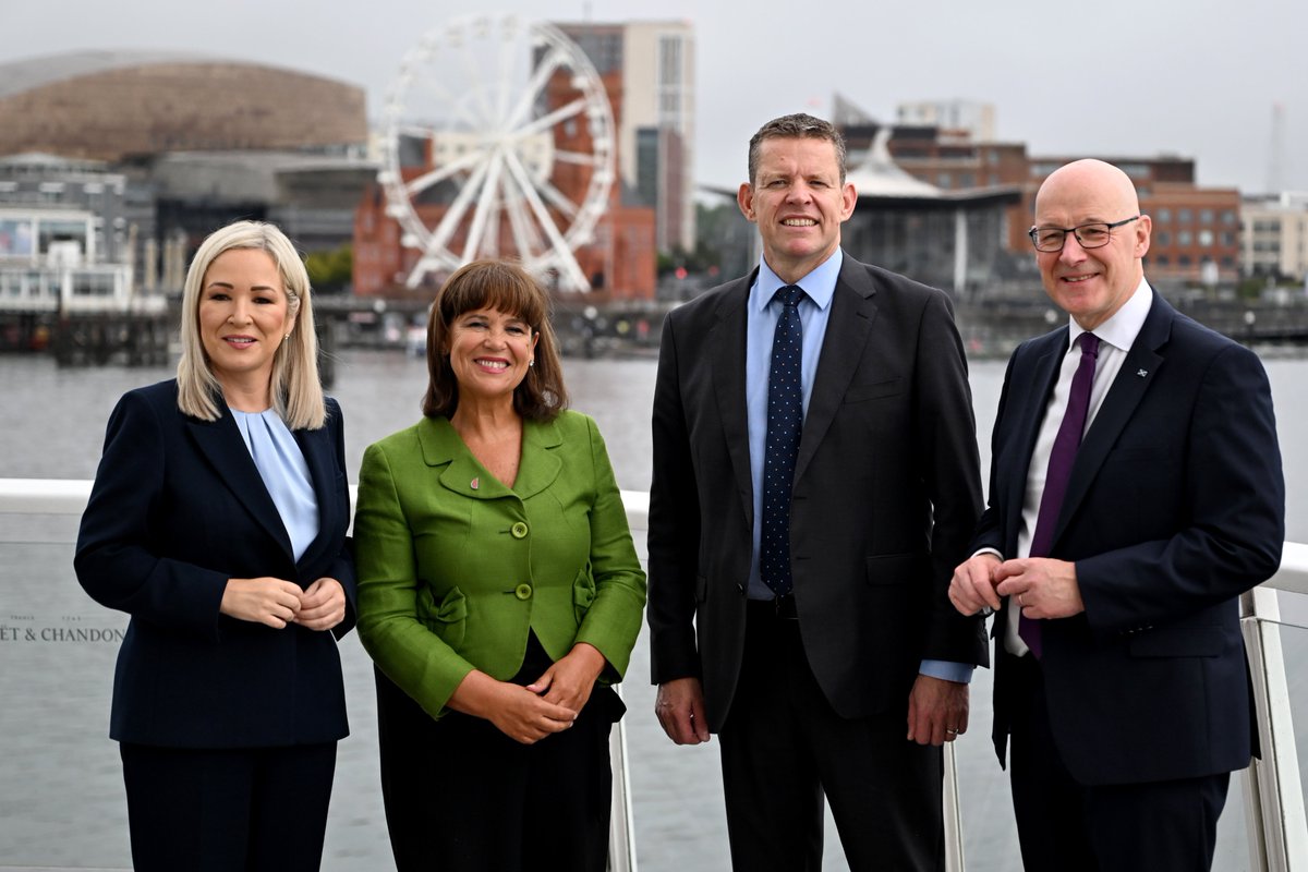 ScotNational's tweet photo. LIVE: Historic scenes in Cardiff as the leaders of the SNP, Plaid Cymru and Sinn Fein come together to sign a deal calling for a democratic route to constitutional change in Scotland, Wales and the north of Ireland 🚨 https://t.co/UP4C3jHRKG