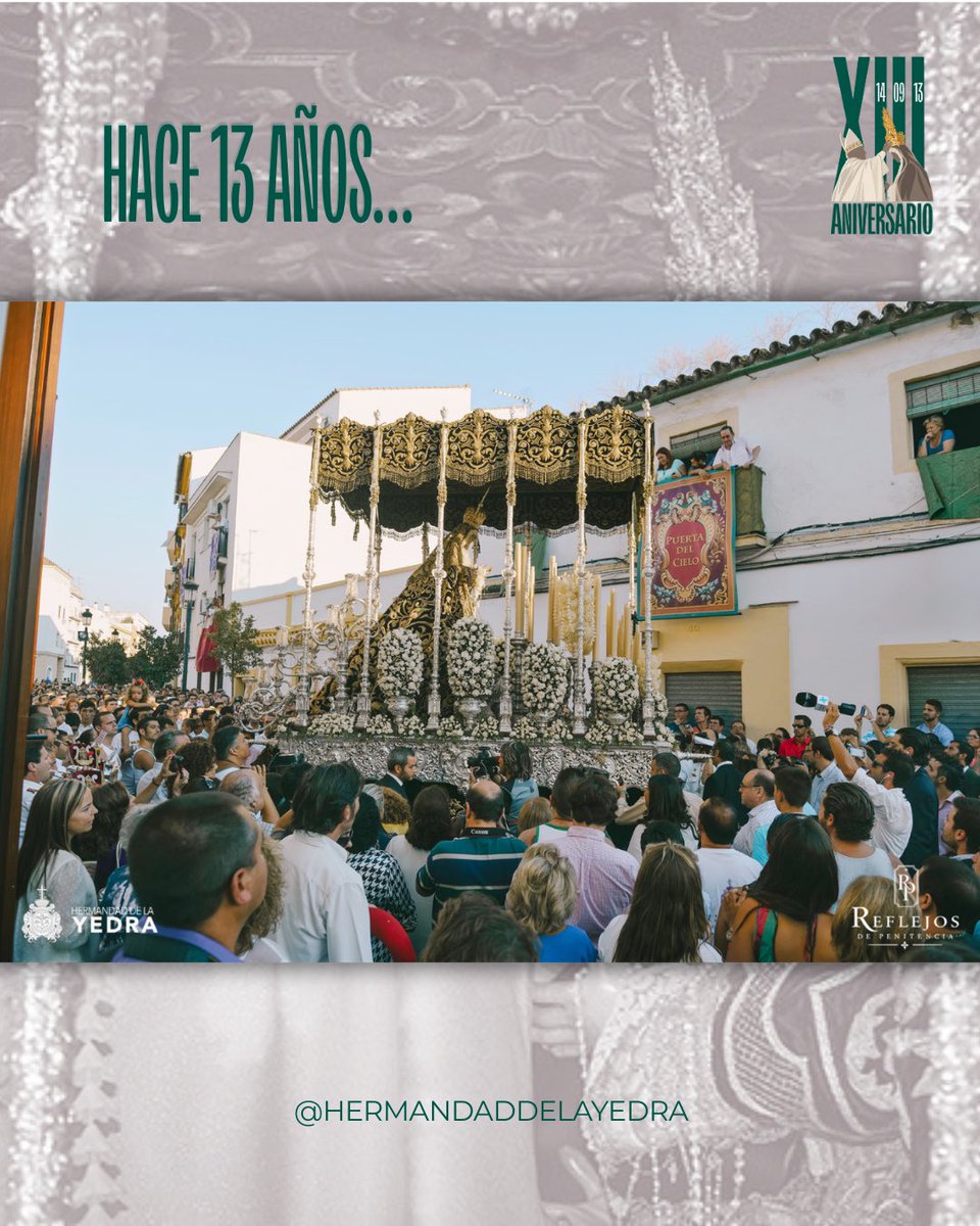 HermandadYedra's tweet photo. XIII ANIVERSARIO DE LA CORONACIÓN CANÓNICA

🟢 14 de septiembre de 2013. Una fecha que quedó para siempre escrita con letras de oro en la historia de nuestra Hermandad.

📸: Reflejos de Penitencia 
©️ 2013 Javier Romero
𝑨𝒓𝒄𝒉𝒊𝒗𝒐 𝑯𝒆𝒓𝒎𝒂𝒏𝒅𝒂𝒅 𝒅𝒆 𝒍𝒂 𝒀𝒆𝒅𝒓𝒂 https://t.co/yBibxpz7BU