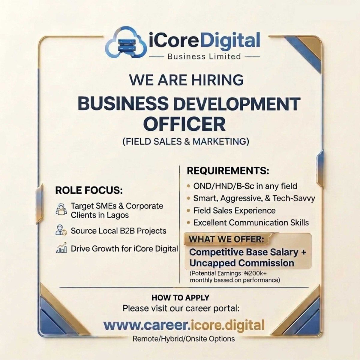 iCoreDigital's tweet photo. At iCore Digital, we are not just hiring employees; we are building partnerships.

We expect every team member to stand in the position of a partner—taking full ownership, driving results, and sharing in our collective growth.

Click to apply
👇🏽
https://t.co/XS7iYnRZGc https://t.co/Fu6NZmJDHU