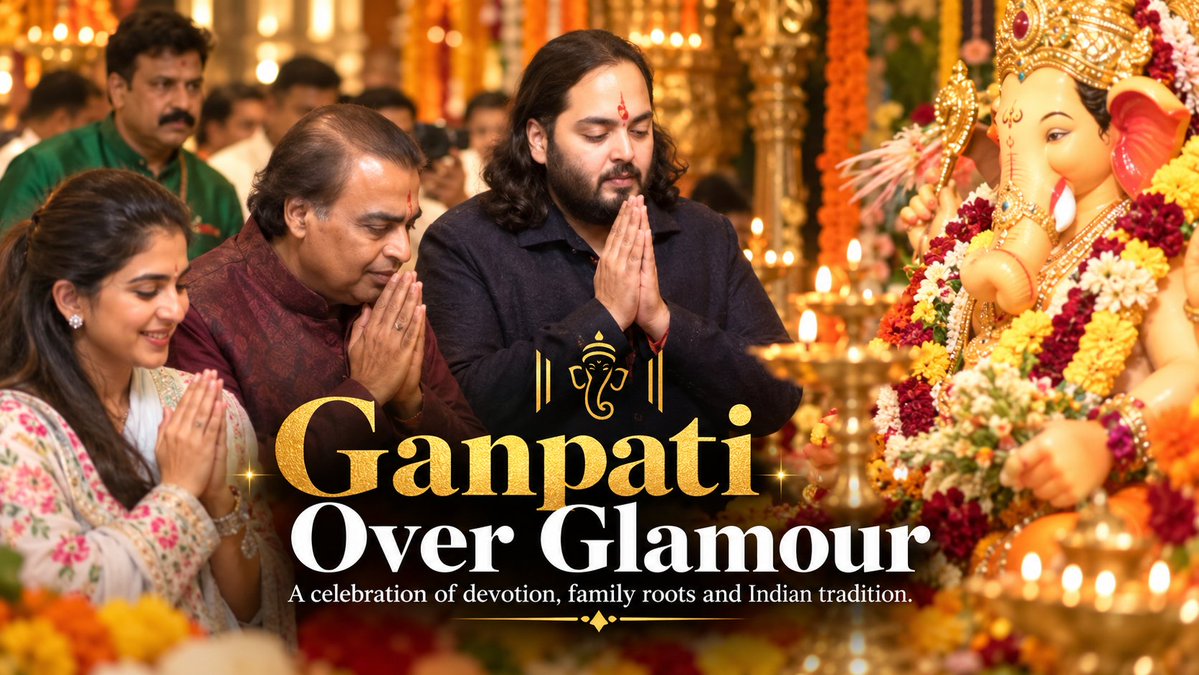 Dipikacx's tweet photo. #GanpatiWithAmbanis Ganesh ke darbar mein Anant-Radhika ki jhuki maath—yeh moment glamour se pare hai. Parivar ke saath bhakti, tradition ke saath pyaar. Yeh hi toh asli sampada hai. https://t.co/Se9l7YAvTf