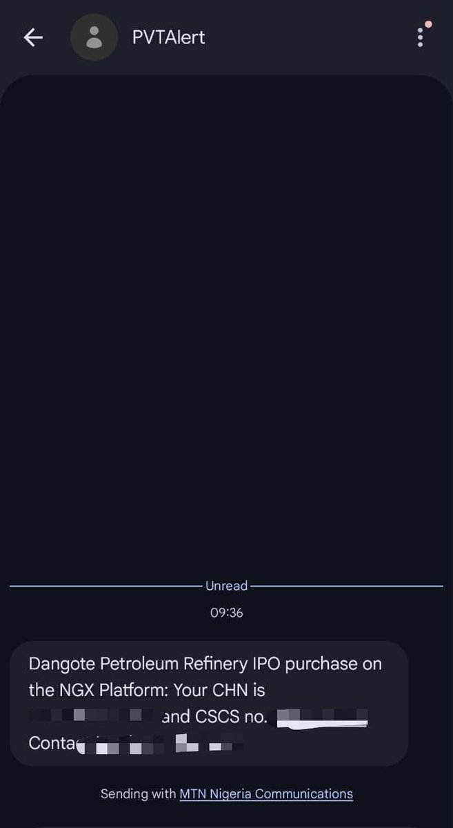Pweety_Dark's tweet photo. I just purchased the Dangote Refinery IPO on NGX Invest.

#DangoteIPOatNGX https://t.co/Wq9TyHy1fM