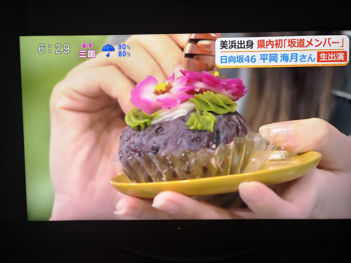 hpy46's tweet photo. newsイットに平岡海月さん！

平岡海月さんの「ここが凄い8選」
おかえりなさい、頻繁に帰省、諦めず挑戦して合格、北陸初坂道メ��バー、あんこ好き、福井の水羊羹を食べて育った、コスモスを模したおはぎの実食、青葉坂46。等々

#newsイット #平岡海月 https://t.co/gYiIsjjW02