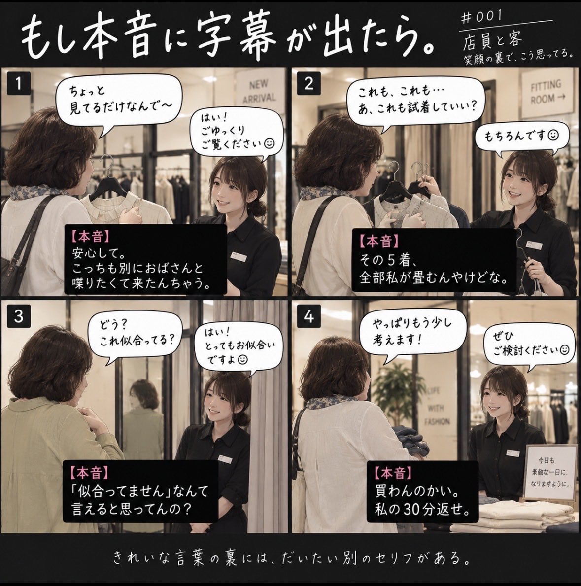ningen_shiyo's tweet photo. たぶん店員、笑顔の裏でだいたいこんなこと思ってる。 https://t.co/OaykMnrqV8