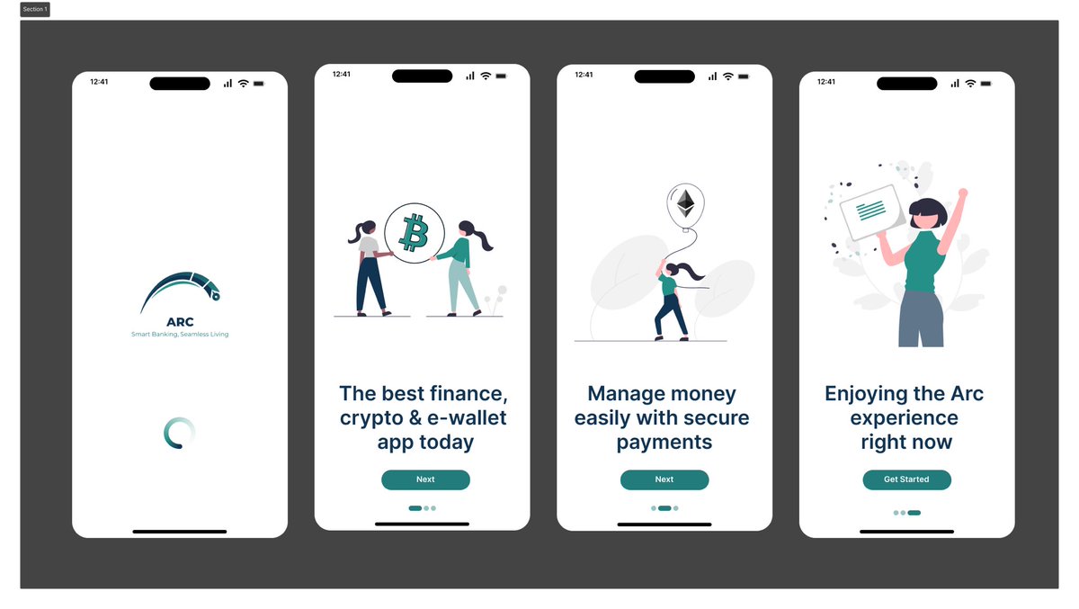 CreativeWisdom's tweet photo. What makes you trust a financial app you've never used before?

I started exploring that question with ARC — a fictional fintech concept around crypto, digital payments &amp; everyday finance.

This is just the first impression.

01 — The First Impression.

More to come. 👀
#UXDesign https://t.co/sFWQs9RUdf