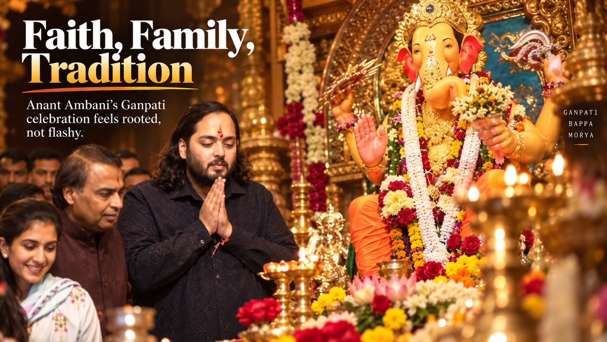 SSoni27962's tweet photo. #GanpatiWithAmbanis Dekho, Anant aur Radhika ne Ganpati celebration ko kitna beautifully handle kiya. Na fancy show-off, na tradition bhulaye. Bas pure dil se Bappa ka swagat. Isi ko bolte hain true celebration yaar. Dil ko sukun milta hai aise moments dekh kar. https://t.co/BI8241zcBa