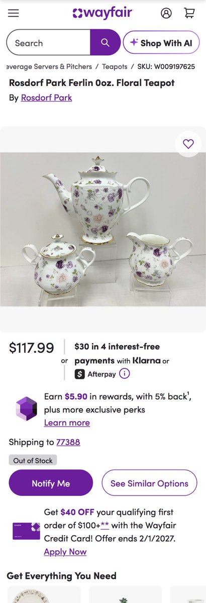 voidsip's tweet photo. @FindFerlin Found Ferlin 🦊

Rosdorf Park’s Ferlin 0oz. Floral Teapot, listed as out of stock. The tea scene, floral cards and “Currently not on the table” led here:

https://t.co/kAK4QOlGqM https://t.co/NJtLBXMhYy