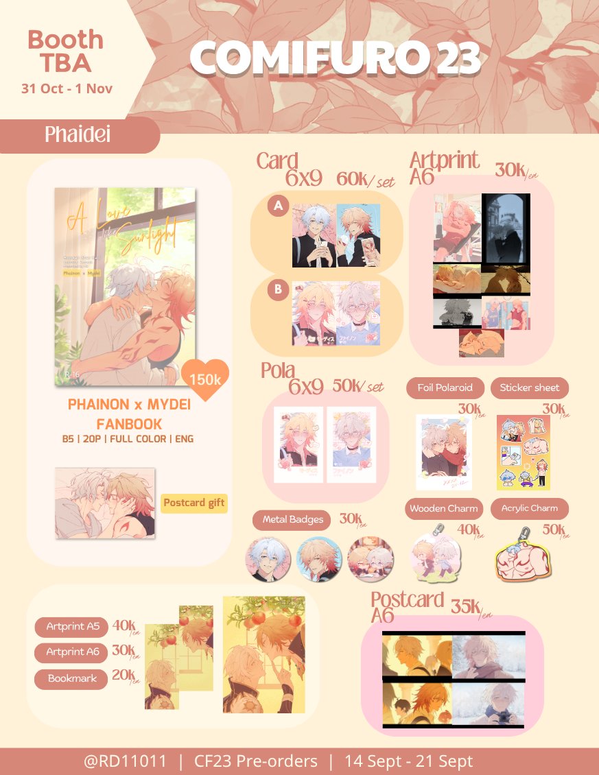 RD11011's tweet photo. [❤️&amp;🔁are very appreciated! ] 
My CF23 and COFI17 Pre-Order!
14 Sept - 21 Sept 
🌸CF23: Pick up only (both days)
🔗https://t.co/U4VjBYHv1S
🌸COFI17: Pick up &amp; mail order
🔗 https://t.co/uOz0cGpAts

📩GO please DM first!
#CF23 #cf23catalogue #COFI17 https://t.co/izeQAg3ZP6
