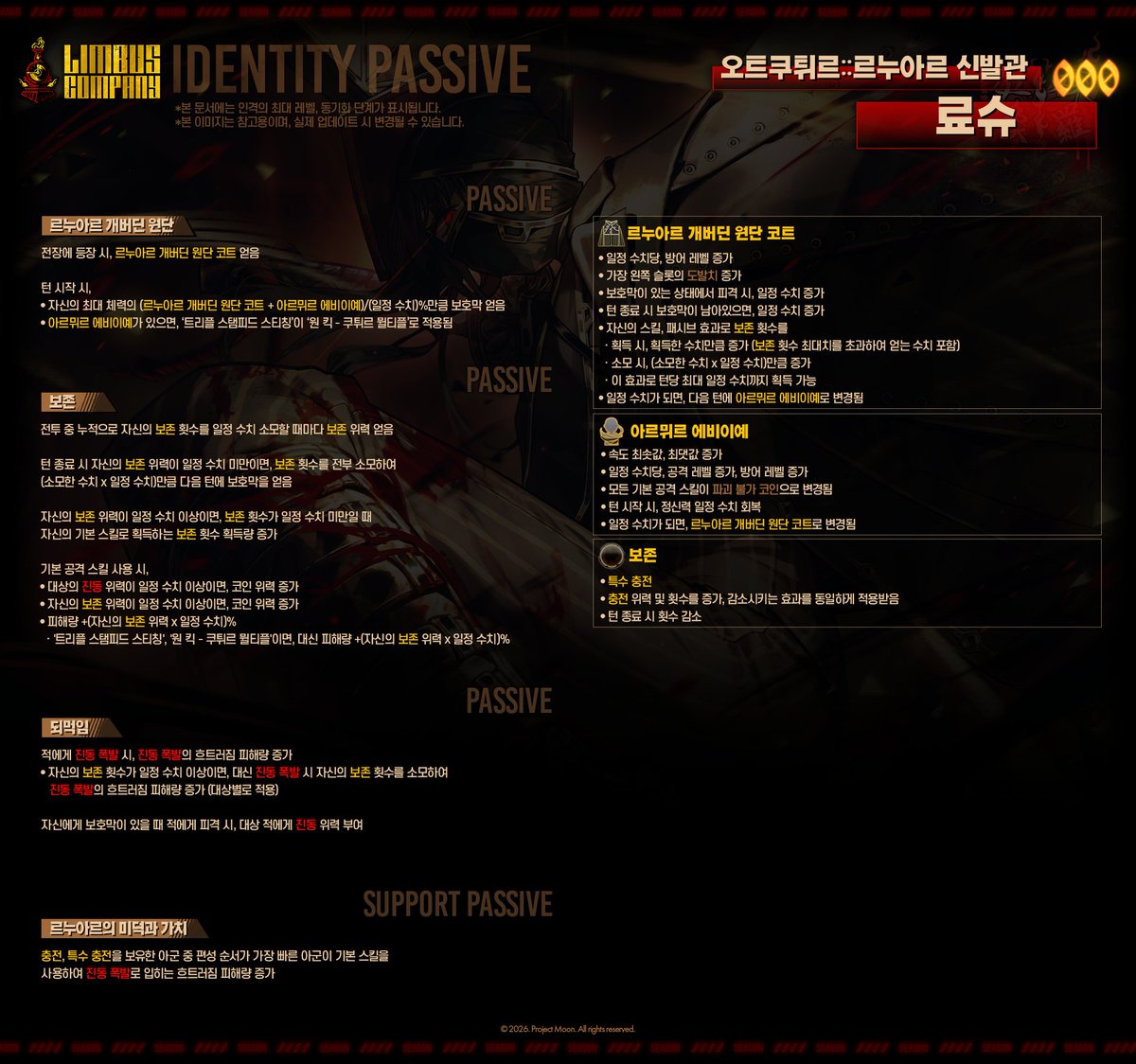 LimbusCompany_B's tweet photo. 2026.09.17 (KST) 신규 인격 정보 안내 / 新規人格情報のご案内 / New Identity Preview

[000] 오트쿠튀르::르누아르 신발관 료슈 / オートクチュール::ル・ノワール シューズフロア 良秀 / Haute Couture::Le Noir Footwear Hall Ryōshū

https://t.co/6l7xmZsad3

#LCB #림버스 #LimbusCompany #リンバス