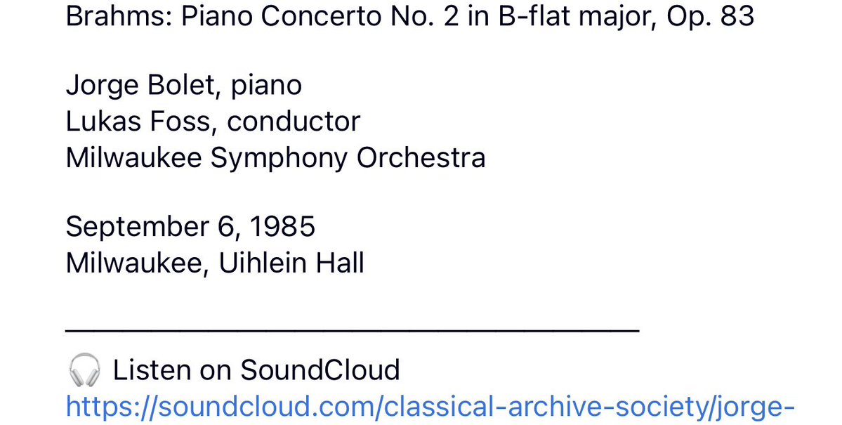 ClassicalArcSoc's tweet photo. Jorge Bolet, piano
Lukas Foss, conductor
Milwaukee Symphony Orchestra

September 6, 1985
Milwaukee, Uihlein Hall https://t.co/UFm1EZPq9w