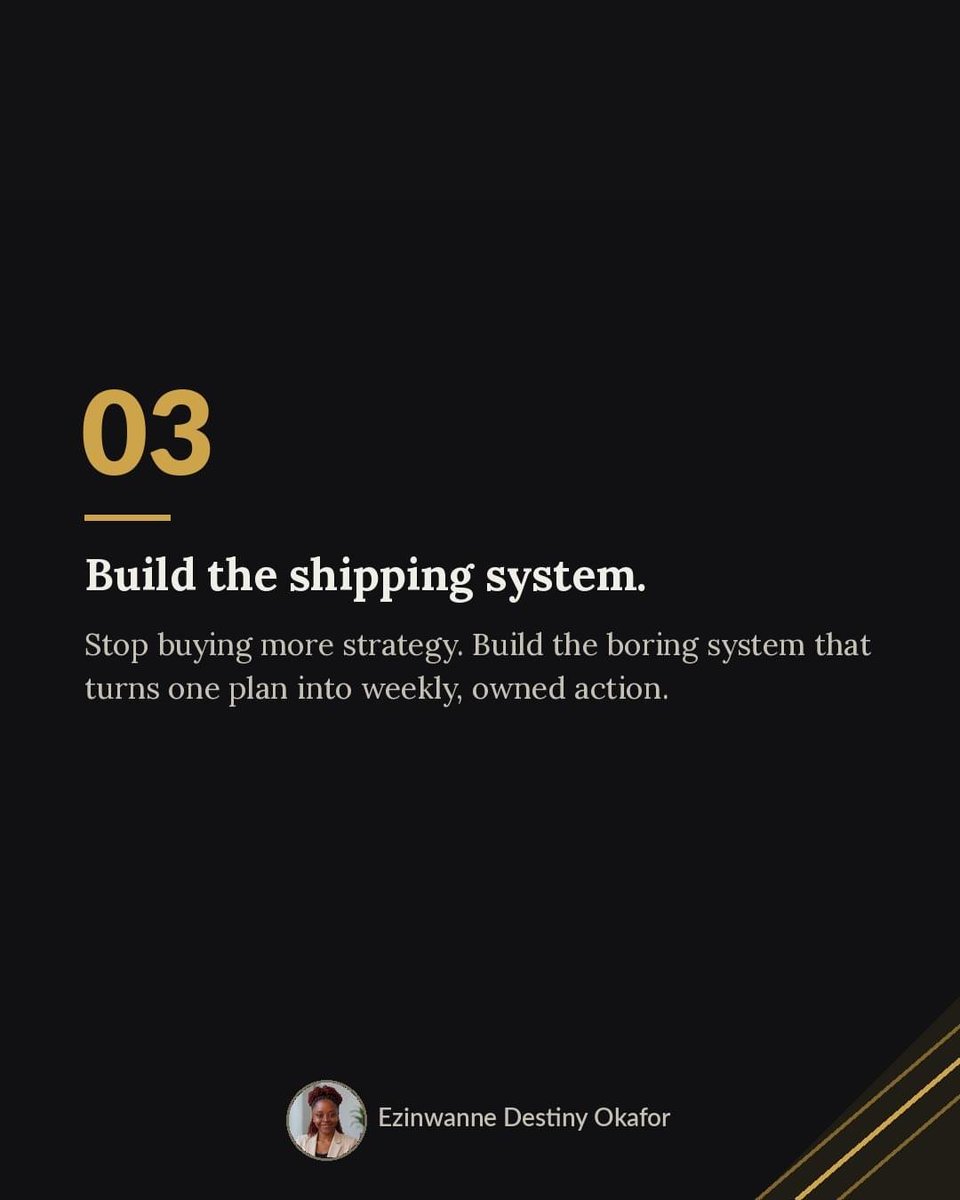Cassy_Blakes's tweet photo. Stop buying more strategy. Build the boring system that turns a single plan into weekly, owned action.

#strategymanagement 
#operationsmanagement 
#operationsandstrategy https://t.co/WC3gJ34KTX