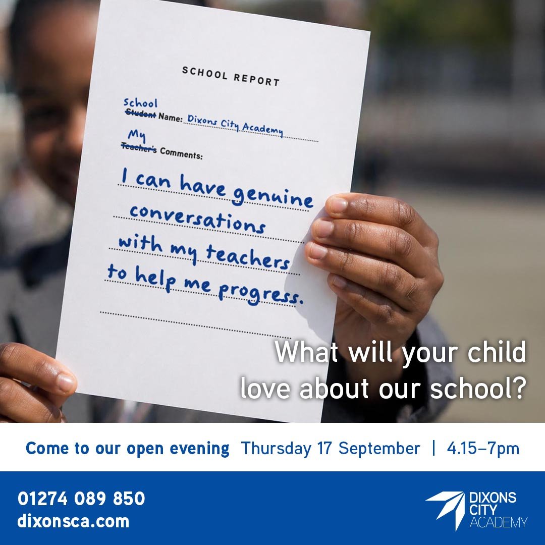 dixonsca's tweet photo. Did you know?
Dixons City Academy offers a wide range of extra curricular/enrichment for students to take part- from music, sport to creative writing and even chess.

Find out more at our open evening on Thursday
#openevening @dixonsacademies. https://t.co/ImpPC9CU1M