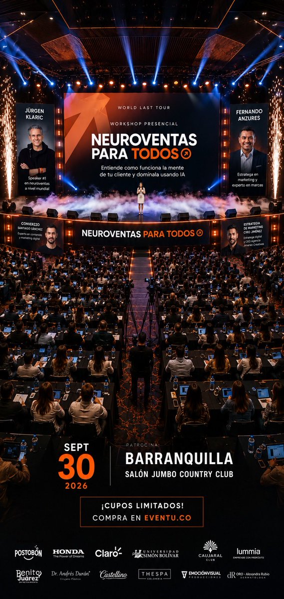 JimenezAgencia's tweet photo. Un día completo para aprender a vender más, entender al consumidor y convertir el conocimiento en resultados reales para tu negocio.

📅 30 de septiembre de 2026
⏰ 8:00 a. m. a 8:00 p. m.
📍 Salón Jumbo Country Club, Barranquilla

https://t.co/HIZvKUKOuk https://t.co/iJkxQlHDqz