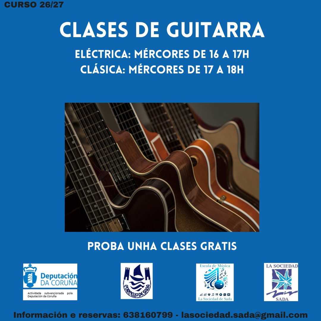 SociedadSada's tweet photo. 🌟 Clases de guitarra grupais
✔️ Método práctico e ameno
✅ Promo curso 26/27
🌟 Escribenos: 638 160 799/ lasociedad.sada@gmail.com
👉 #lasociedadsada #lasocicre #deputacioncoruna #sada #AprendeGuitarra #MúsicaEnAcción
https://t.co/dssJkEOIsm https://t.co/FKk8WDe8Ot