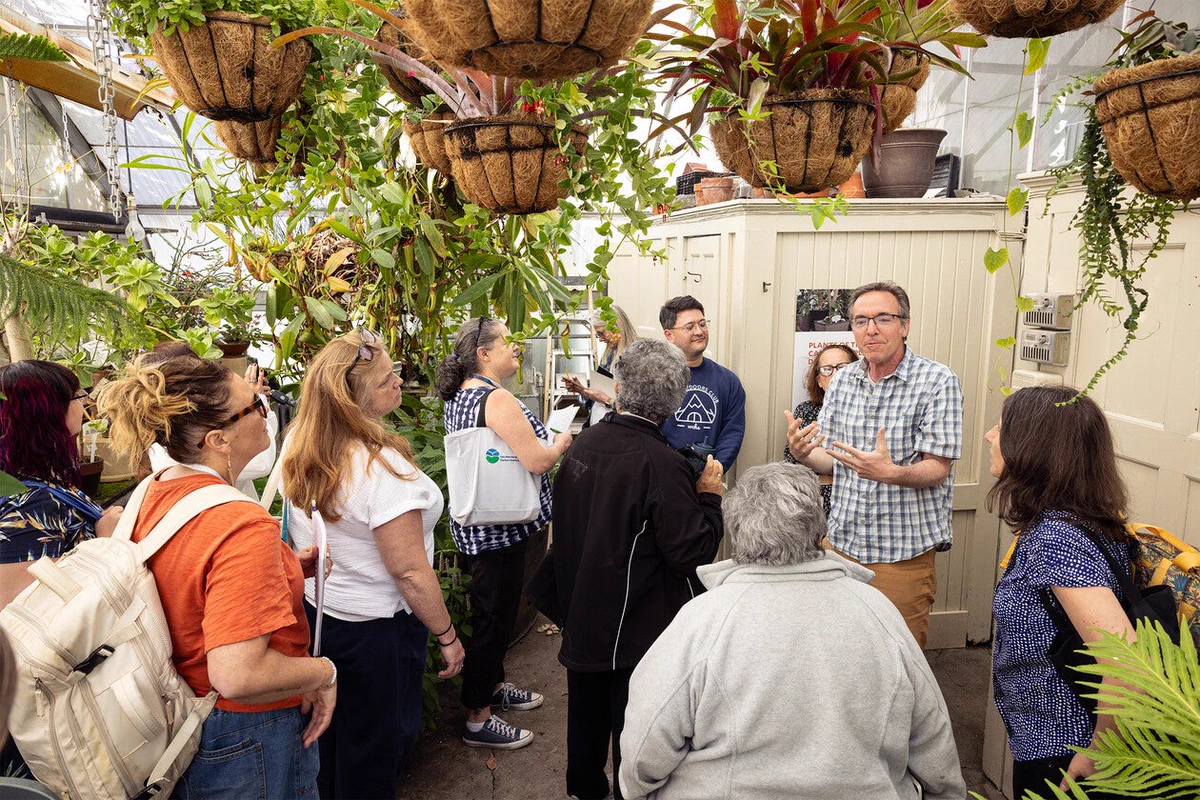 David Heiser, at right, with Yale-New Haven Teachers Institute participants at Marsh Botanical Garden.

Photo by Andrew Hurley