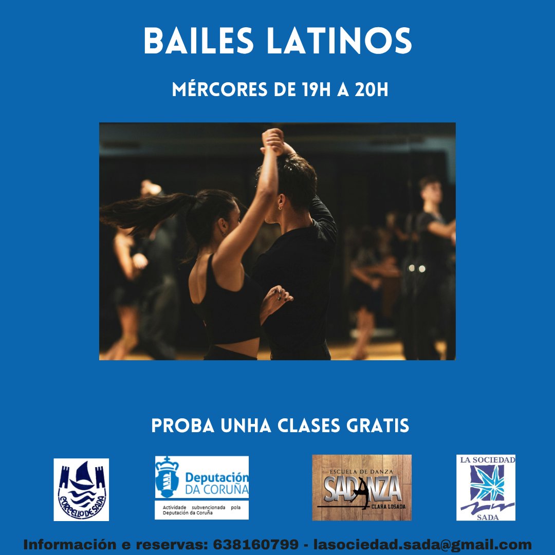 SociedadSada's tweet photo. NOVAS CLASES EN SADA! 🌟
Bailes Latinos os mércores as 19h
📍La Sociedad de Sada
Perfecto para principiantes e con gañas de bailar!💃❤️🕺
#lasociedadsada #sadanza #ClasesDeBaile #Sada #AprendeABailar #RitmoLatino
https://t.co/dssJkEPghU https://t.co/srp2S83PKr