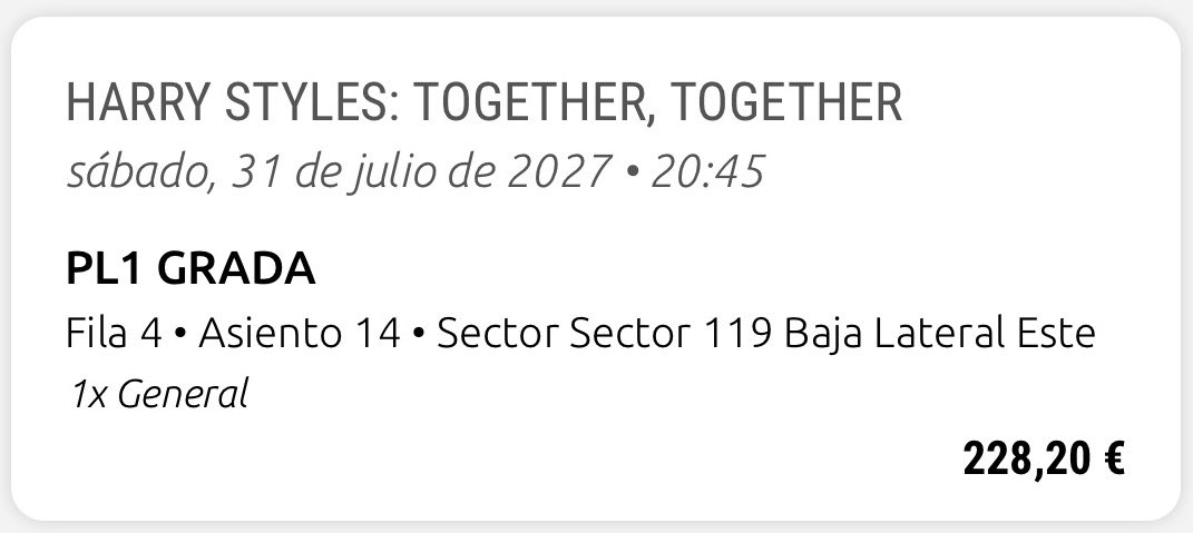 yolinosekponer's tweet photo. Vendo 2 entradas de Harry Styles para el día 31 de julio, las vendo al precio que me han costado. Una es de Ticketmaster y la otra de El Corte Inglés.

No están muy cerca la una de la otra. https://t.co/N7mUSV1cAP